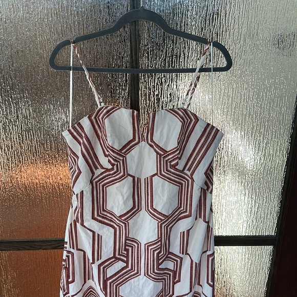 By Anthropologie Strapless Linen Plunge-neck MIDI Dress Size 14 NWT BROWN motif - Picture 10 of 17